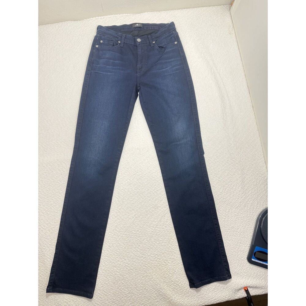 7 For All Mankind Women's Jeans 28 Dark Wash Slim Straight Stretch Made Mexico